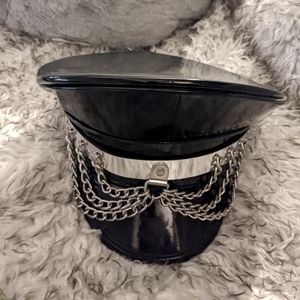 Patent Leather and Chain Newsboy Military Hat